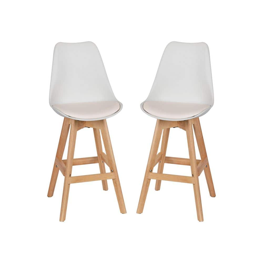 White plastic bar stools with online backs