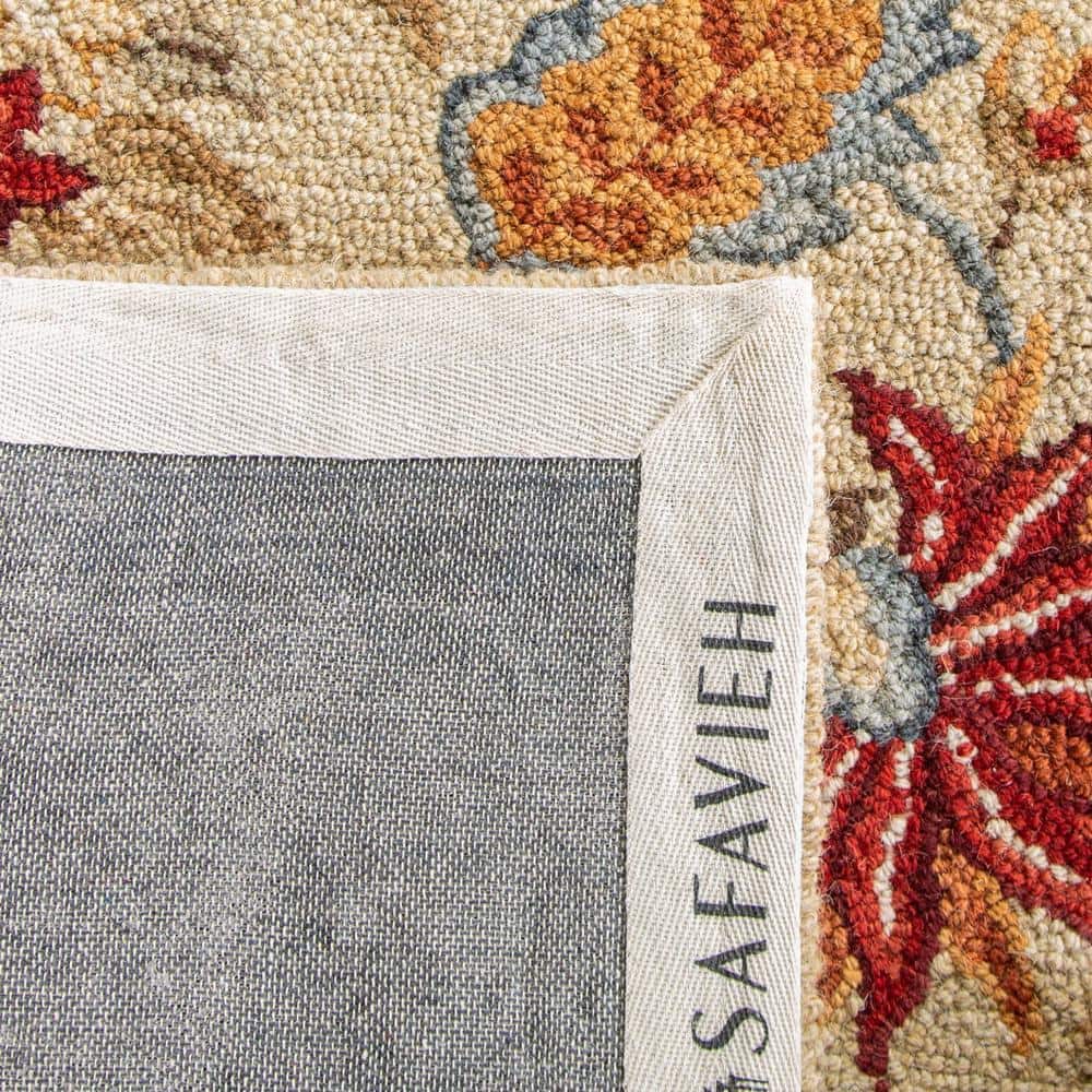 Ivory Floral Handmade Tufted Wool Round Rug 36"