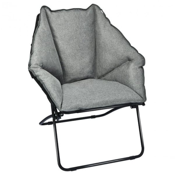 ANGELES HOME Gray Iron Folding Saucer Padded Chair Soft Wide Seat 
