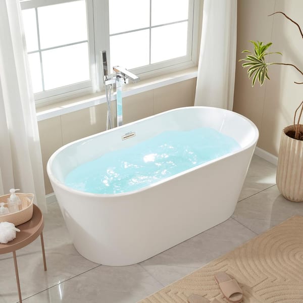 Bordeaux 54 in. Acrylic Flatbottom Freestanding Bathtub in White/Brushed Nickel Bordeaux 54 in. Acrylic Flatbottom Freestanding Bathtub in White/Brushed Nickel