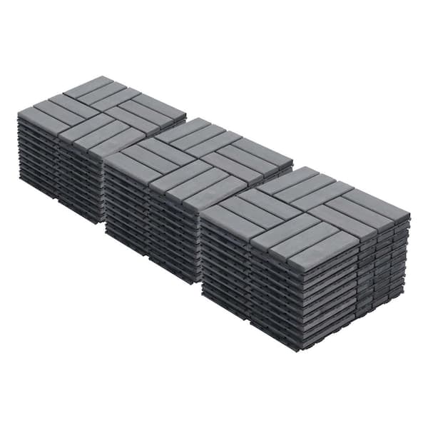Oyezvary 12x12 in. Gray Interlocking Acacia Solid Wood Deck Tiles, Waterproof, Anti Mildew and Mold in Checker Pattern (30-Pack)