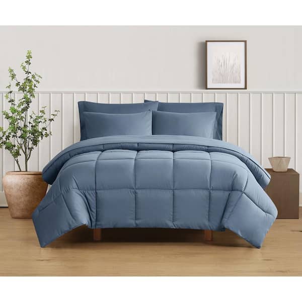 Truly Soft Green Solid Recycled Microfiber Blue Full/Queen 3 Piece Comforter Set