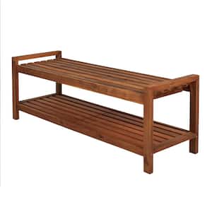 Blane 50.8 in. 3-Seat Mid-Century Modern 600 lbs. Support Teak Acacia Wood Slat Outdoor Garden Patio Bench