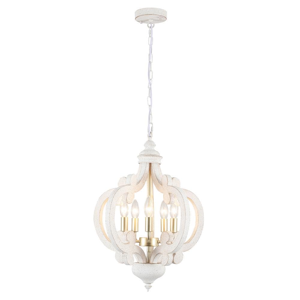 5-Light Imitation Copper and Gold Cottage Chandelier Hanging Ceiling Lamp f