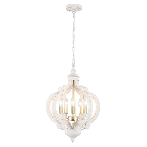 5-Light Imitation Copper and Gold Cottage Chandelier Hanging Ceiling Lamp for Kitchen Island