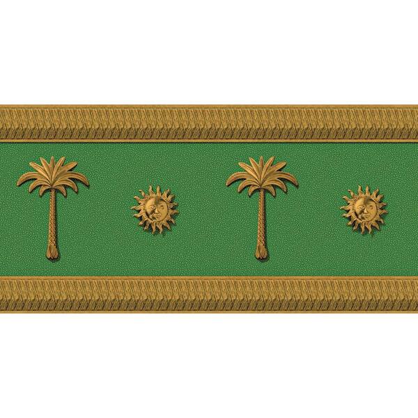 The Wallpaper Company 10 in. x 8 in. Kelly Green Palm Trees on Leather Looking Border Sample