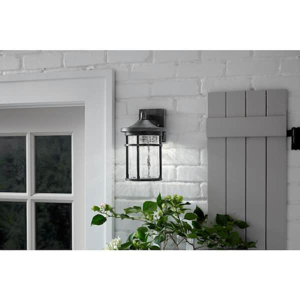 Westbury 11 in. Aged Iron Large LED Outdoor Wall Light Fixture Sconce with Clear Crackled Glass
