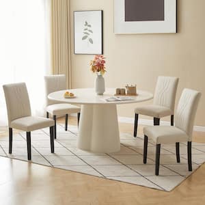 Upholstered Dining Chairs Set of 4 Beige Modern Dining Chairs with Solid Wood Legs and High Back Dining Room Chairs