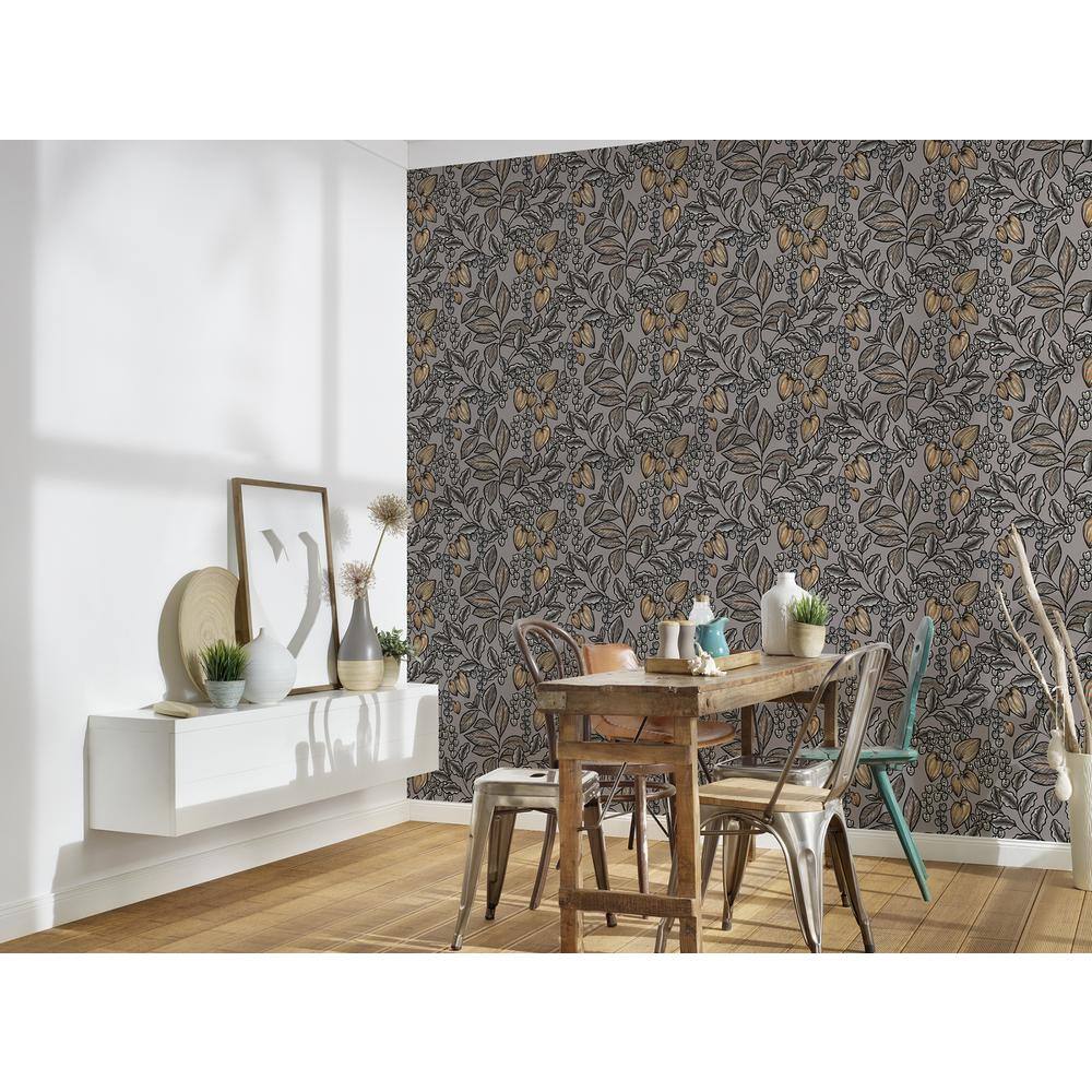 Leif Grey and Orange Floral Non-Woven Wallpaper Roll