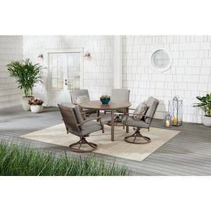 Geneva 5-Piece Brown Wicker Outdoor Patio Dining Set with CushionGuard Stone Gray Cushions