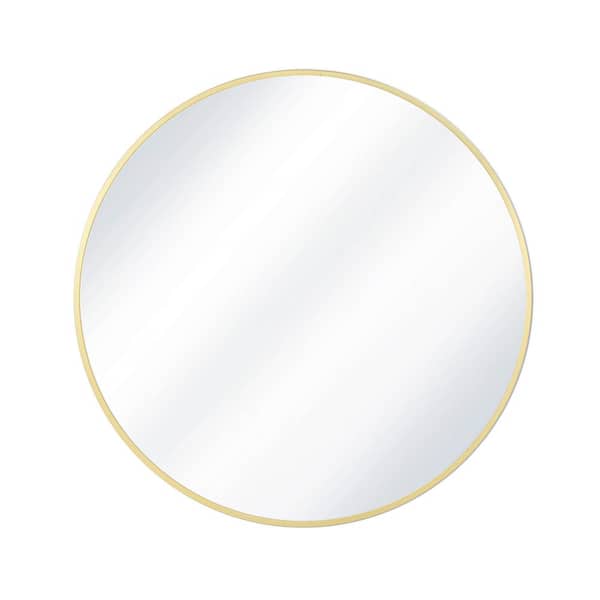 XRAMFY 30 in. W x 30 in. H Round Aluminum Alloy Framed Gold Wall Mirror