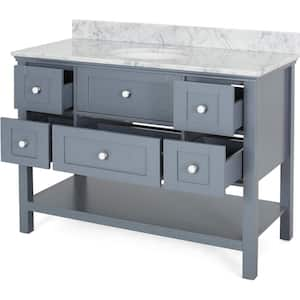 49 in. W x 22 in. D x 40 in. H Single Sink Freestanding Bath Vanity in Grey with White Marble Top and Storage Cabinet