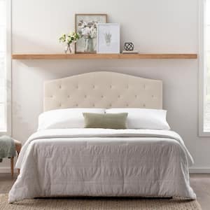 Liza Curved Edge Cream Pearl Upholstered Full Headboard with Buttonless Diamond Tufting