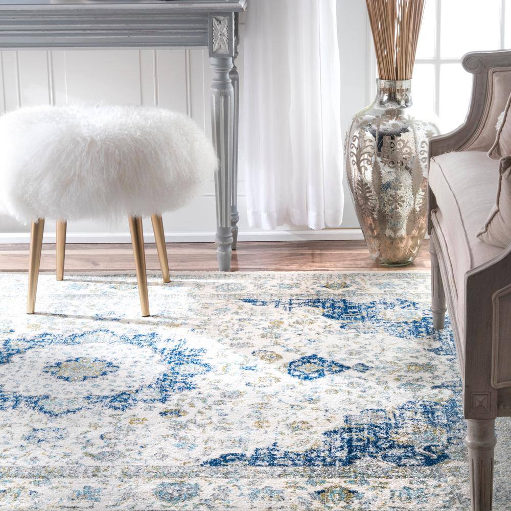 Blue Reversible Synthetic Persian Style Runner Rug, 2' 6" x 10'