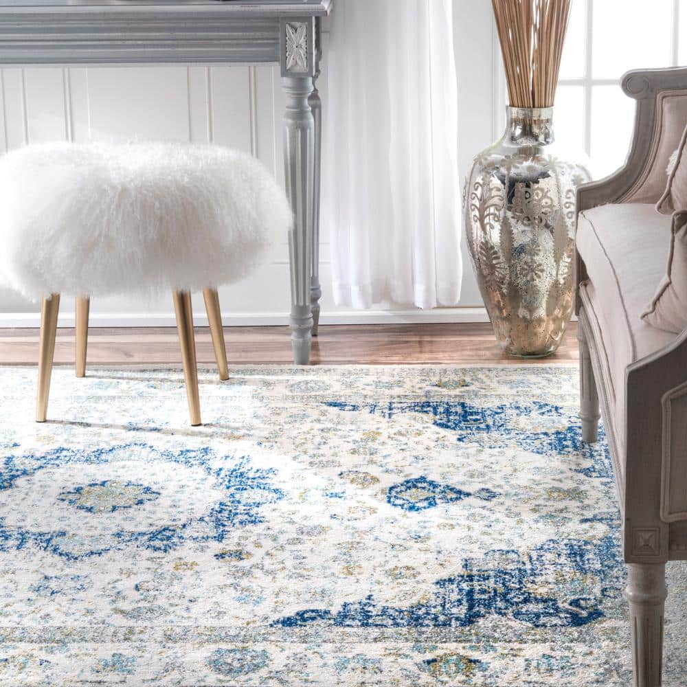 Easy-Care Vintage Persian Blue Synthetic Oval Area Rug, 3' x 5'