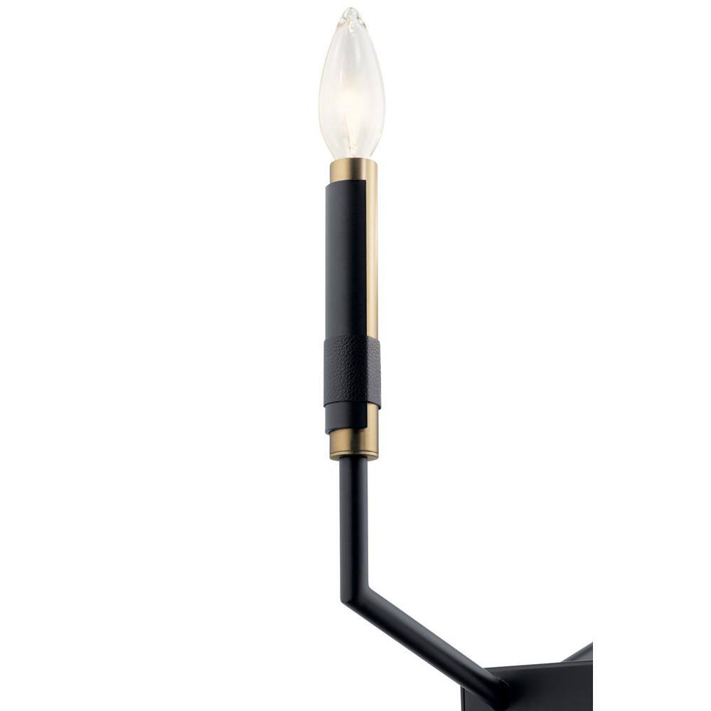 Elegant Black 12-Light Taper Candle Chandelier with Faux Leather Accents