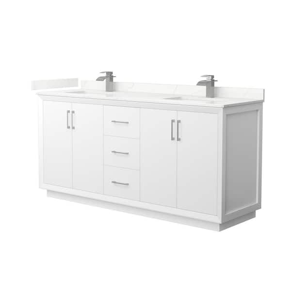 Wyndham Collection Strada 72 in. W x 22 in. D x 35 in. H Double Bath Vanity in White with Giotto Quartz Top