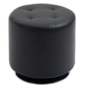 360° Black Swivel Foot Stool Round PU Ottoman with Thick Sponge Padding and Solid Steel Base