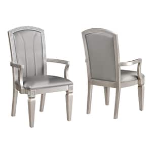 Gray, Taupe and Silver Faux Leather Turned Legs Dining Armchair (Set of 2)