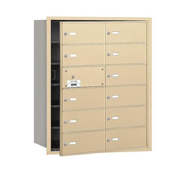 Salsbury Industries 3600 Series Sandstone Private Front Loading 4B Plus Horizontal Mailbox with 12B Doors (11 Usable)