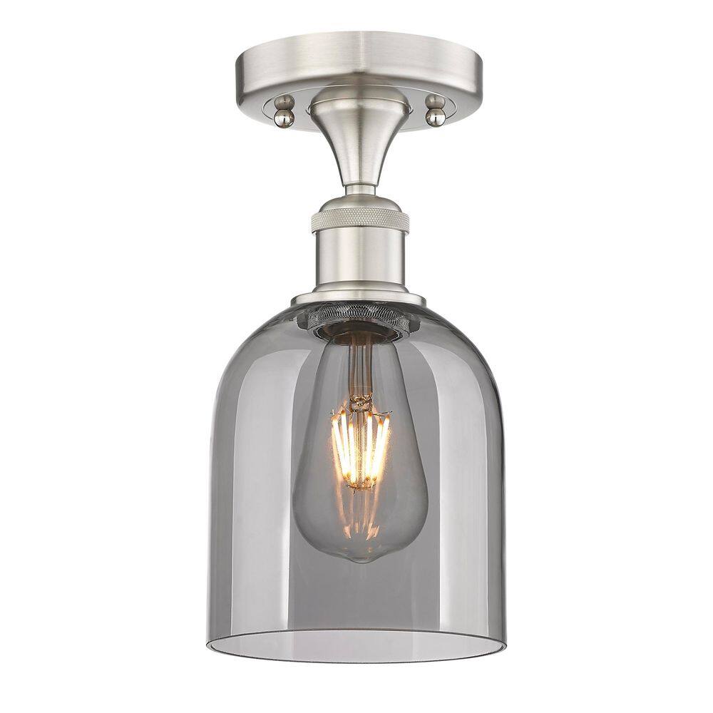 Bella 5.5 in. 1-Light Brushed Satin Nickel Industrial Semi-Flush Mount with Smoked Glass Shade price history on PriceWatchPro
