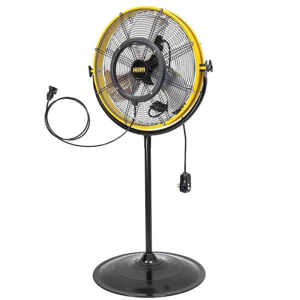 HICFM 20 in. Yellow 4400 CFM Outdoor Misting Pedestal Fan with IP44 Motor, Mist Kit, GFCI Plug, 120° Tilt - UL Listed