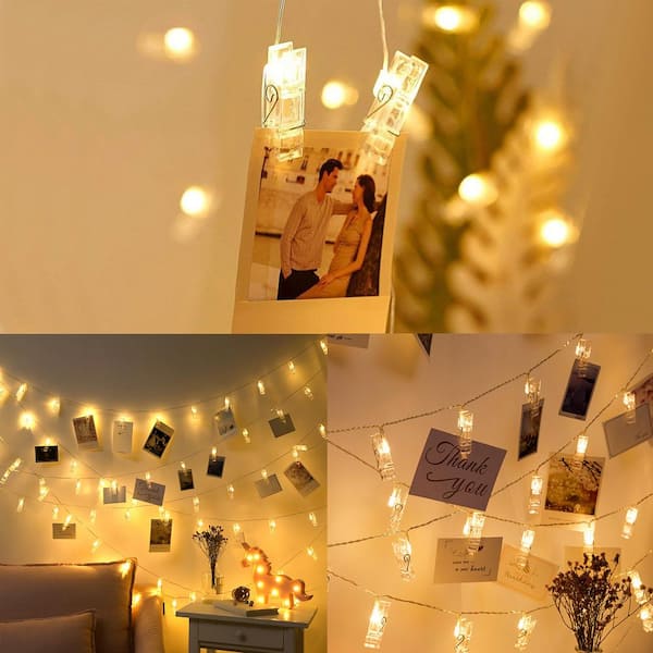 30 Photo Clips With LED String Lights Hanging Picture Pegs Home Party Lamp Decor 
