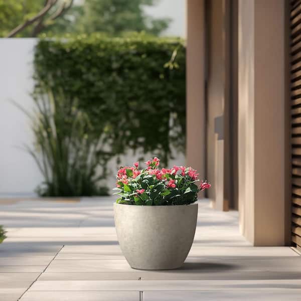 17.5 in. Large Light Gray Concrete Round Planter / Pot with Drainage Holes