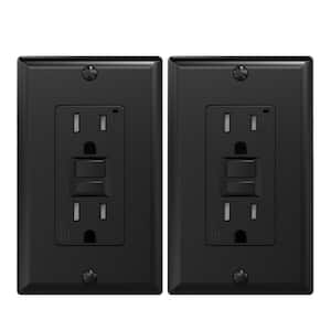 Black 15 Amp 125-Volt Tamper Resistant/Weather Resistant Duplex Self-Test GFCI Outlet, with Wall Plate (2-Pack)