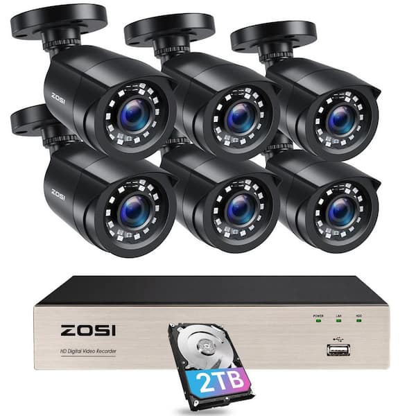 8-Channel 1080p FHD 2TB HDD DVR Home Surveillance System with 6-Wired Bullet Cameras