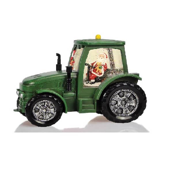 Santa's Workshop 8.5 in. Tractor Glitter Globe