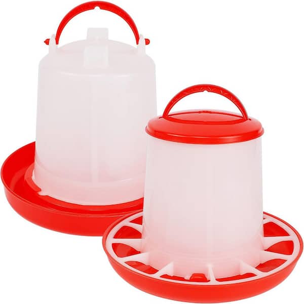 KIWDZFU Chick Feeder 1 lbs. and Waterer 1.5 L Kit Hanging Poultry Plastic Containers 7 x 7 x 7 Easy Clean Durable Design