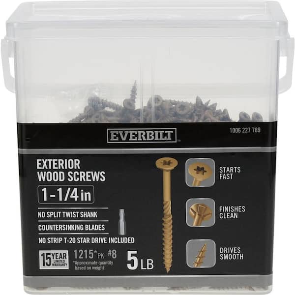Everbilt #8 x 1-1/4 in. Star Drive Flat Head Exterior Wood Screws 5 lbs.-Box (1215-Piece)