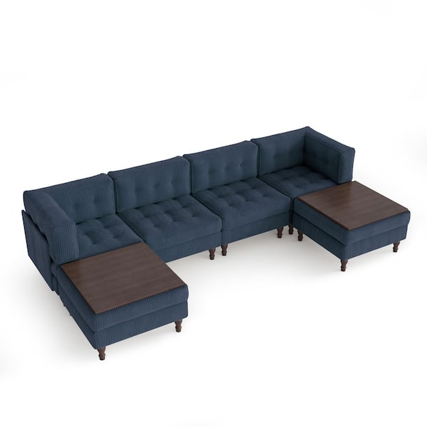 Uixe 130.8 in. Square Arm 6-piece Corduroy U-Shaped Sectional Sofa