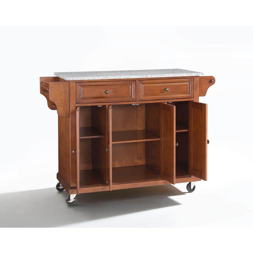 Cherry Granite Top Kitchen Cart with Spice Rack and Storage