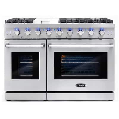 48 in. 6.8 cu. ft. Double Oven Commercial-Style Gas Range with Fan Assist Convection Oven in Stainless Steel