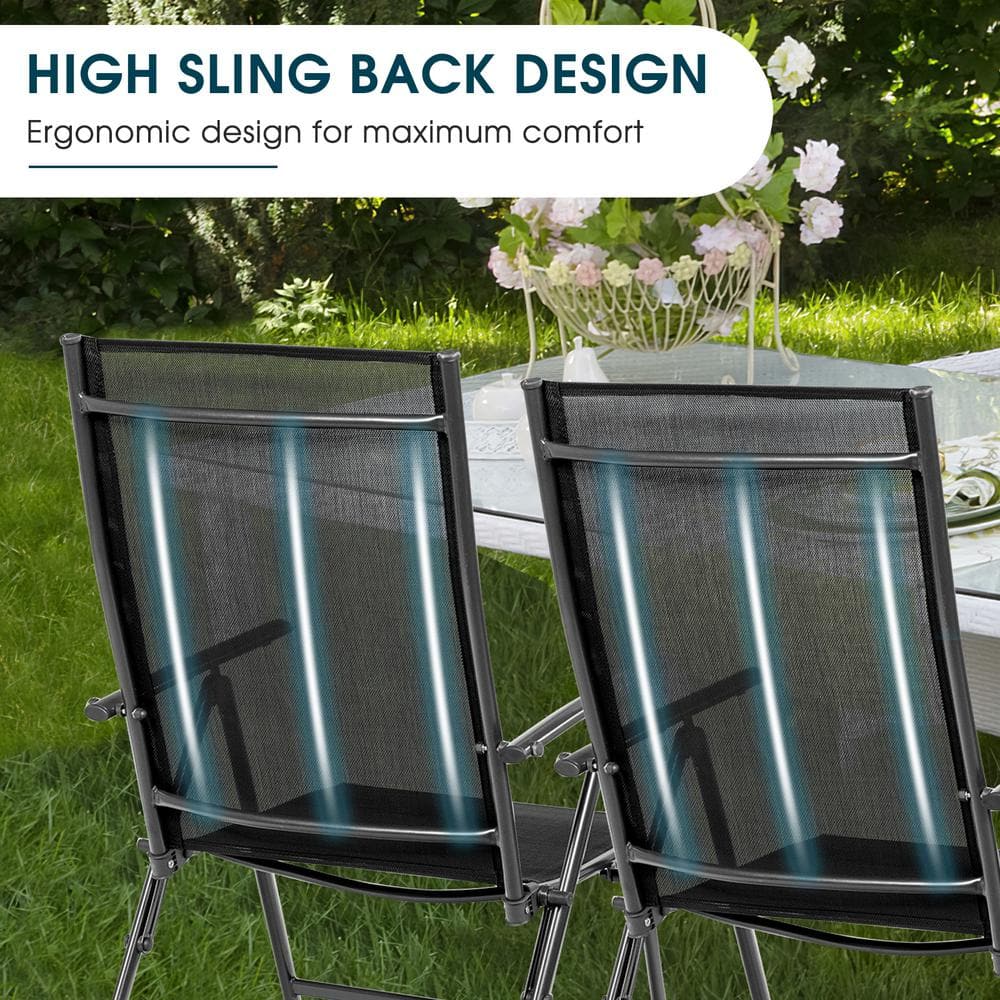 Set of 2 Black Adjustable Folding Patio Dining Chairs