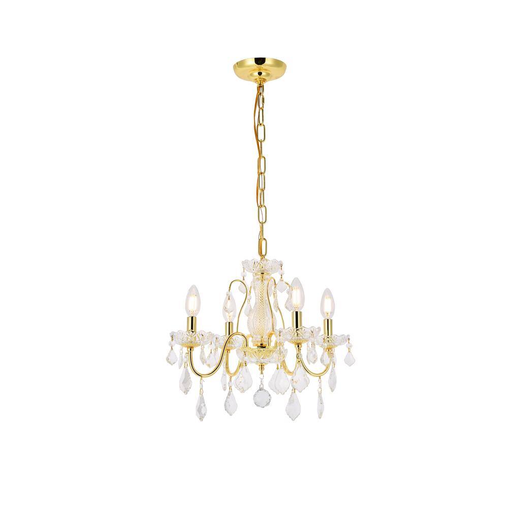 Timeless Home 17 in. L x 17 in. W x 15 in. H 4-Light Gold with Clear Crysta