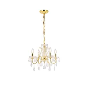 Timeless Home 17 in. L x 17 in. W x 15 in. H 4-Light Gold with Clear Crystal Contemporary Pendant