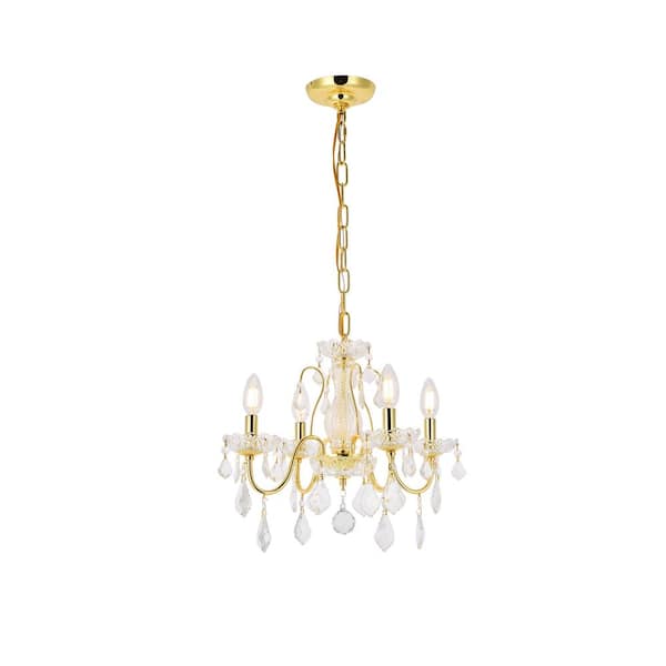 Unbranded Timeless Home 17 in. L x 17 in. W x 15 in. H 4-Light Gold with Clear Crystal Contemporary Pendant