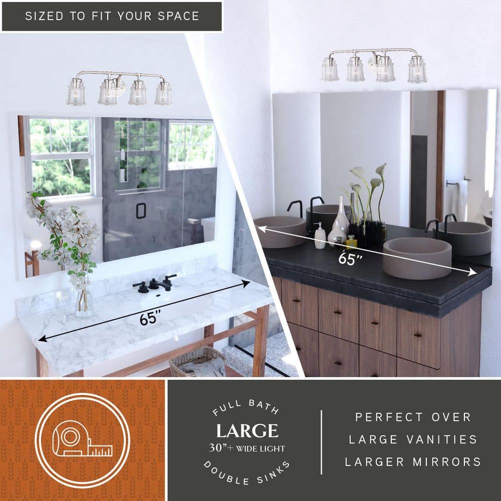 Toledo 30.5" Satin Nickel Industrial Vanity Light with Clear Glass Shades