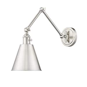 Gayson 7.5 in. 1-Light Brushed Nickel Wall Sconce with Clear Glass Shade and No Bulb Included