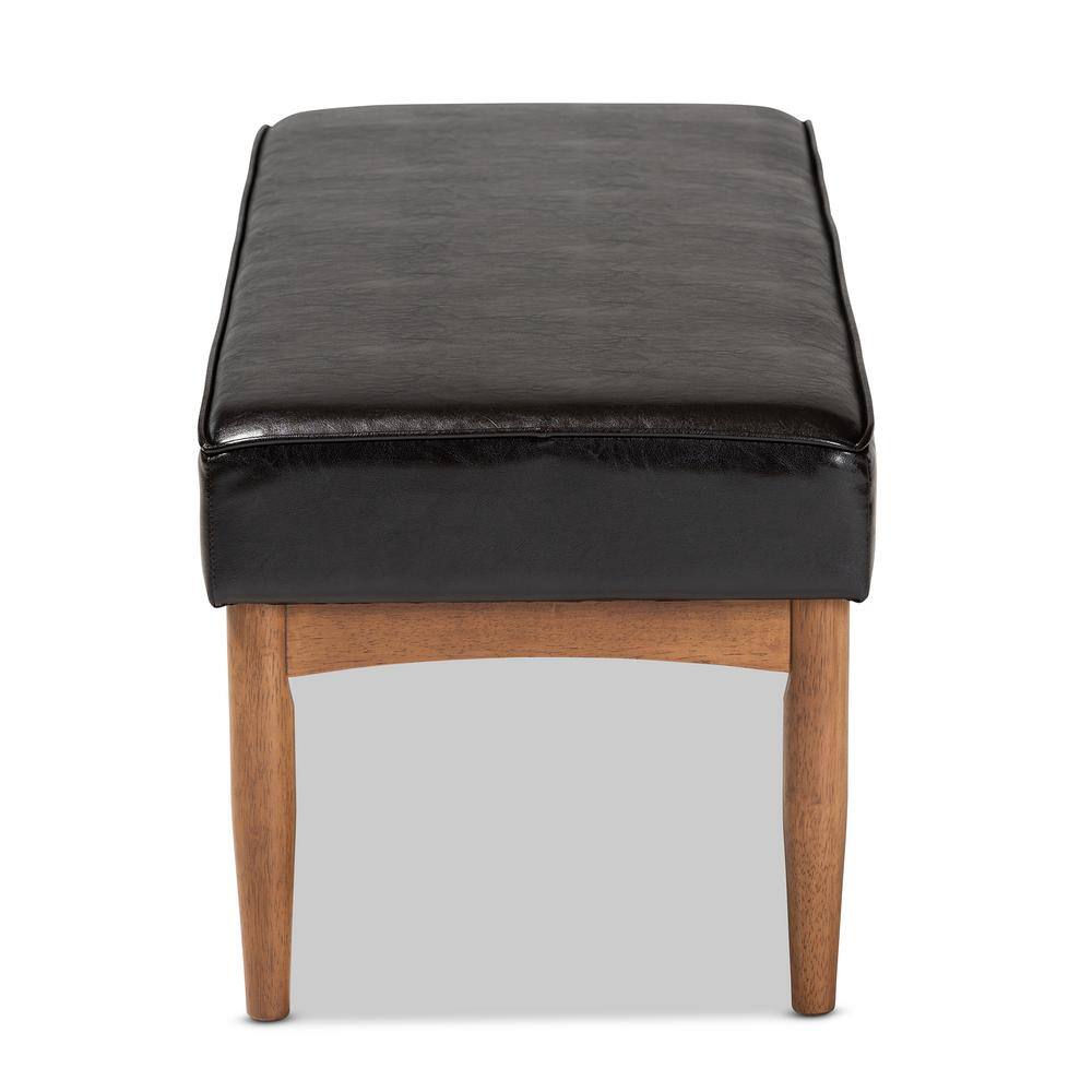 Arvid Mid-Century Modern Dark Brown Faux Leather Upholstered Dining Bench
