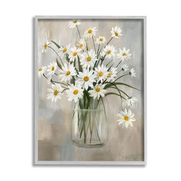 The Stupell Home Decor Collection Daisy Bloom Bouquet Potted Flowers Abstract Pattern by Nan Framed Nature Art Print 20 in. x 16 in.