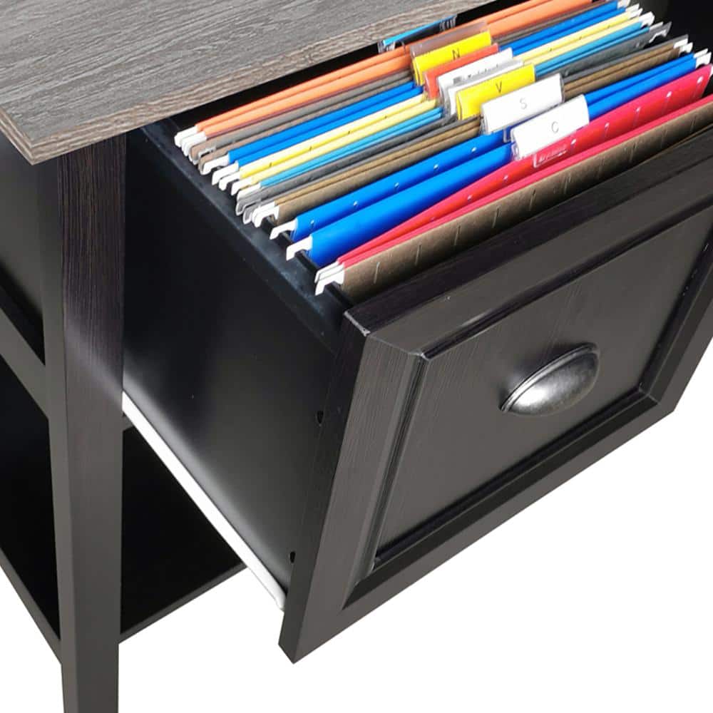 Espresso Wood Corner Desk with Keyboard Tray and Drawer
