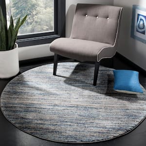 Galaxy Blue/Gray 5 ft. x 5 ft. Round Abstract Area Rug