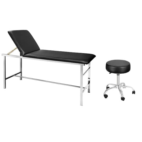 AdirMed 27.5 in. W x 31.4 in. H Adjustable Exam Table Bed with Paper Dispenser in Black with Adjustable Pneumatic Swivel Stool
