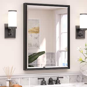 22 in. W x 30 in. H Rectangular Framed Beveled Edge Wall Bathroom Vanity Mirror in Black