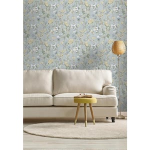Floral Bird Trail Blue Non-Pasted Wallpaper (Covers 56 sq. ft.)