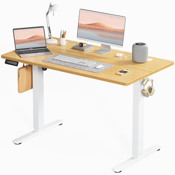 FIRNEWST 48 in. Rectangular Oak Electric Standing Computer Desk Height Adjustable Sit or Stand Up